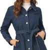 Woman's Jean Button Up Long Sleeves Washed Casual Denim Jacket