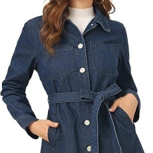 Woman's Jean Button Up Long Sleeves Washed Casual Denim Jacket