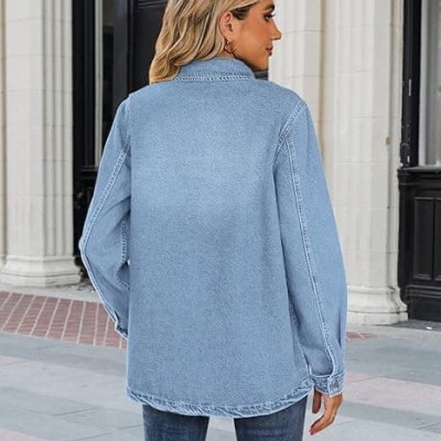Jean Jackets for Women Fashion Oversized Button Down Denim Jacket Western Fall Shacket Jacket with Pockets