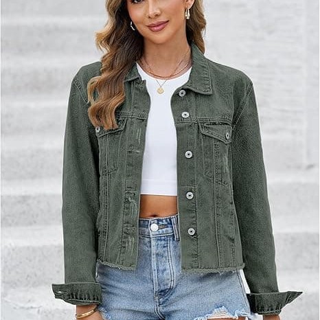 Denim Jacket for Women Distressed Jean Jackets Button Up Vintage Western Trucker Jacket