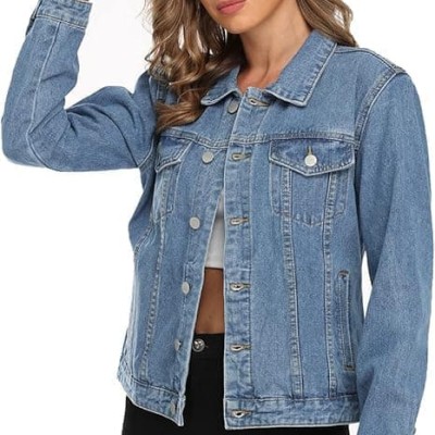 Classic Jean Jackets for Women Basic Long Sleeve Button Downs Ripped Denim Jackets