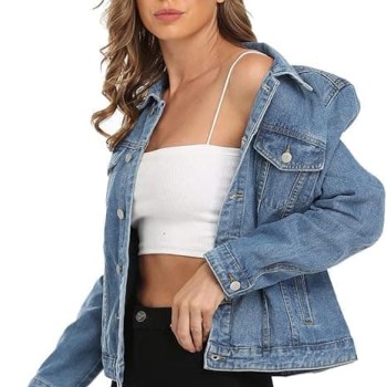 Classic Jean Jackets for Women Basic Long Sleeve Button Downs Ripped Denim Jackets