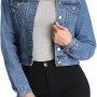 Women's Cropped Denim Jackets Casual Long Sleeve Basic Button Down Jean Jacket with Pockets
