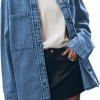 Womens Oversized Jean Jacket Casual Button Up Denim Overshirt Trendy Long Sleeve Denim Jacket Coat