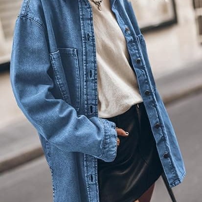 Womens Oversized Jean Jacket Casual Button Up Denim Overshirt Trendy Long Sleeve Denim Jacket Coat