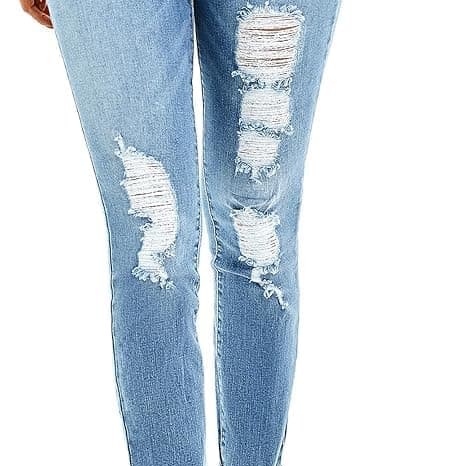 Women's Ripped Boyfriend Jeans Stretch Skinny Jean Trendy Distressed Straight Leg Jeans with Holes