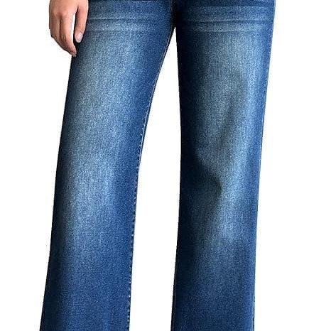 Women's Wide Leg Jeans Casual High Waisted Stretch Baggy Loose Denim Pants