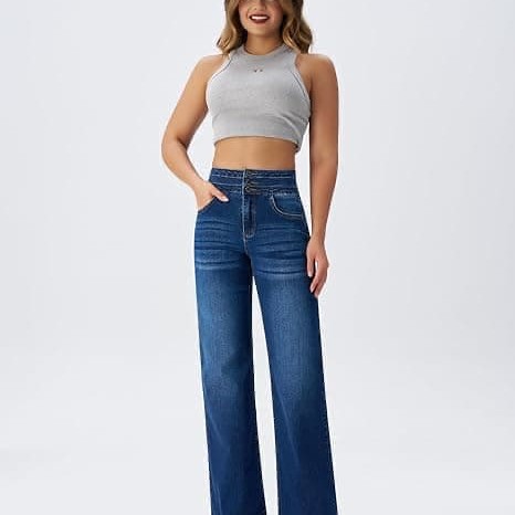 Women's Wide Leg Jeans Casual High Waisted Stretch Baggy Loose Denim Pants