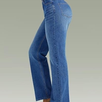 Straight Leg Jeans for Women,High Waisted Wide Leg Loose Microelastic Boyfried Denim Pants