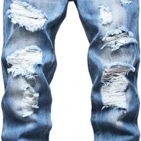 Men's Ripped Distressed Destroyed Straight Fit Washed Denim Jeans Pants