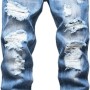 Men's Ripped Distressed Destroyed Straight Fit Washed Denim Jeans Pants