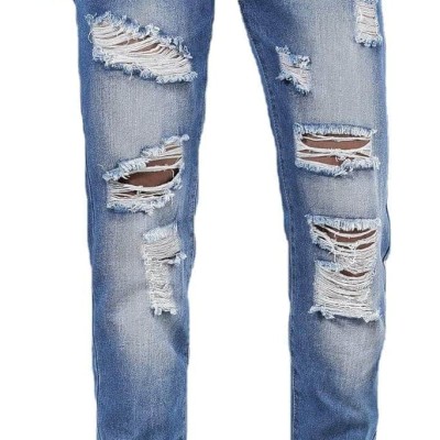 Men's Ripped Distressed Destroyed Straight Fit Washed Denim Jeans Pants