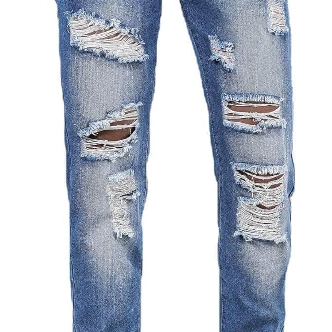 Men's Ripped Distressed Destroyed Straight Fit Washed Denim Jeans Pants