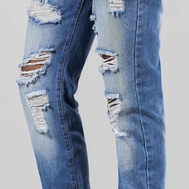 Men's Ripped Distressed Destroyed Straight Fit Washed Denim Jeans Pants