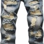 Men's Frayed Worn-In Stone-Washed Straight Leg Denim Jeans Pants