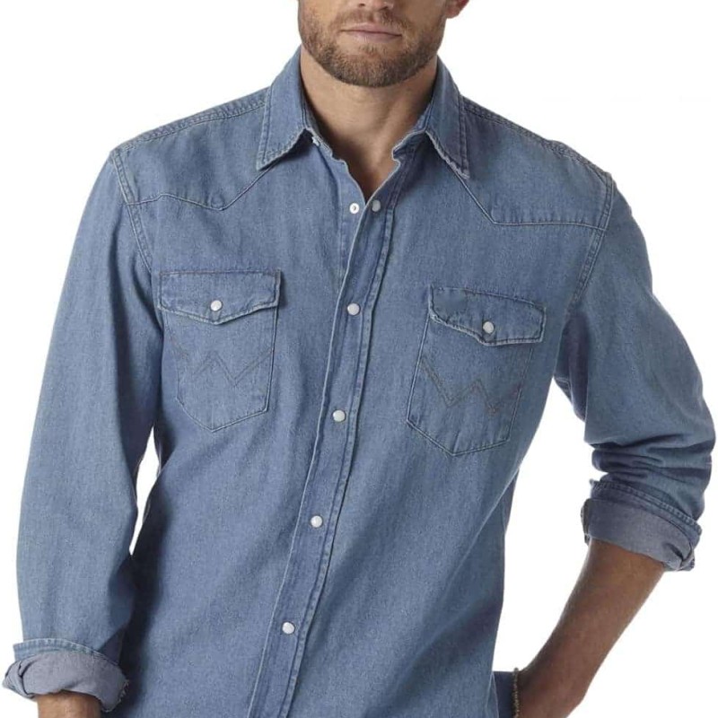 Men's Cowboy Cut Western Long Sleeve Snap Work Shirt Firm Finish