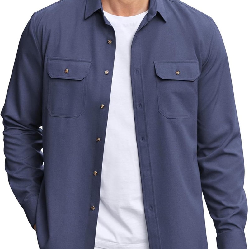 Mens Casual Button Down Shirts Long Sleeve Wrinkle-Free Shirt Lightweight Shirt Jacket