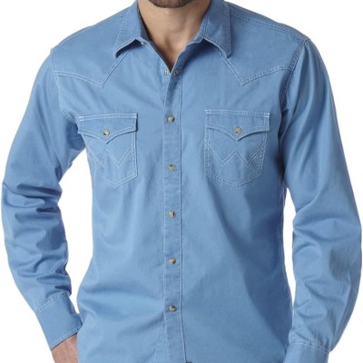 Men's Retro Two Pocket Long Sleeve Snap Shirt
