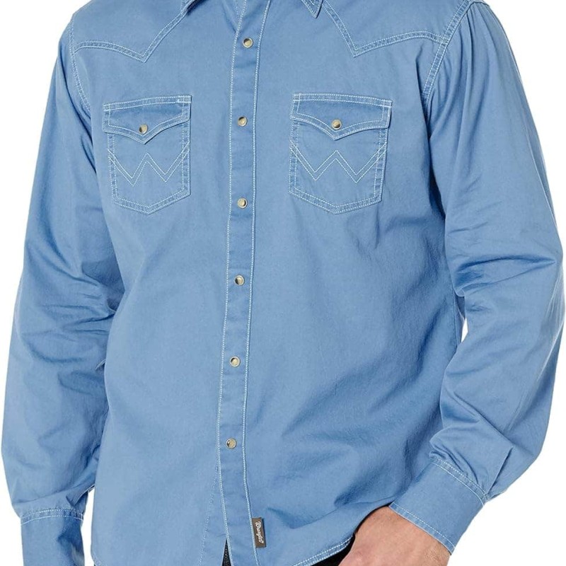Men's Retro Two Pocket Long Sleeve Snap Shirt