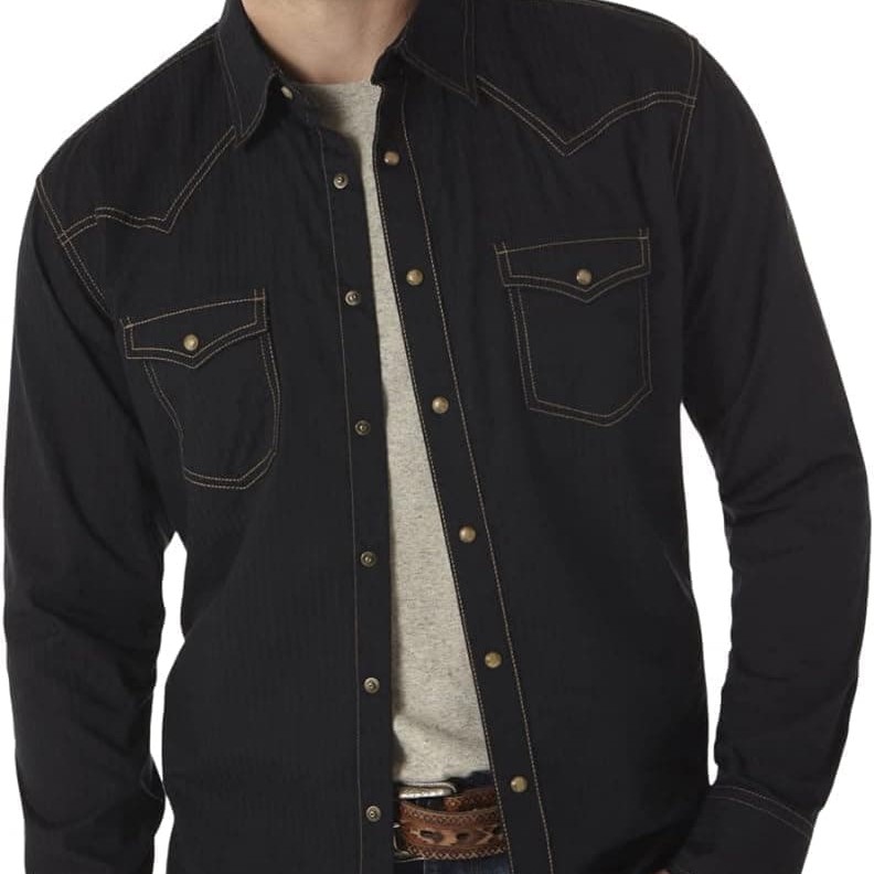 Men's Retro Two Pocket Long Sleeve Snap Shirt