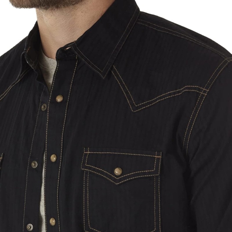 Men's Retro Two Pocket Long Sleeve Snap Shirt