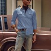 Men's Vintage Denim Shirt Long Sleeve Lapel Collar Jean Shirts Cotton Button Down Shirt