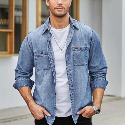 Men's Denim Shirt Long Sleeve Button Up Shirt Cotton Regular Fit Casual Jeans Work Shirts