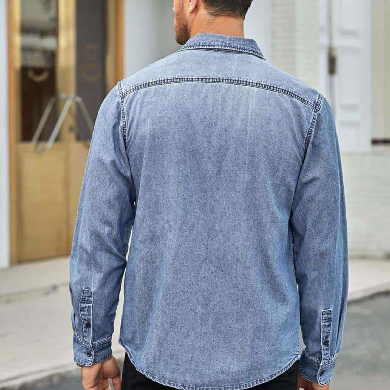 Men's Denim Shirt Long Sleeve Button Up Shirt Cotton Regular Fit Casual Jeans Work Shirts